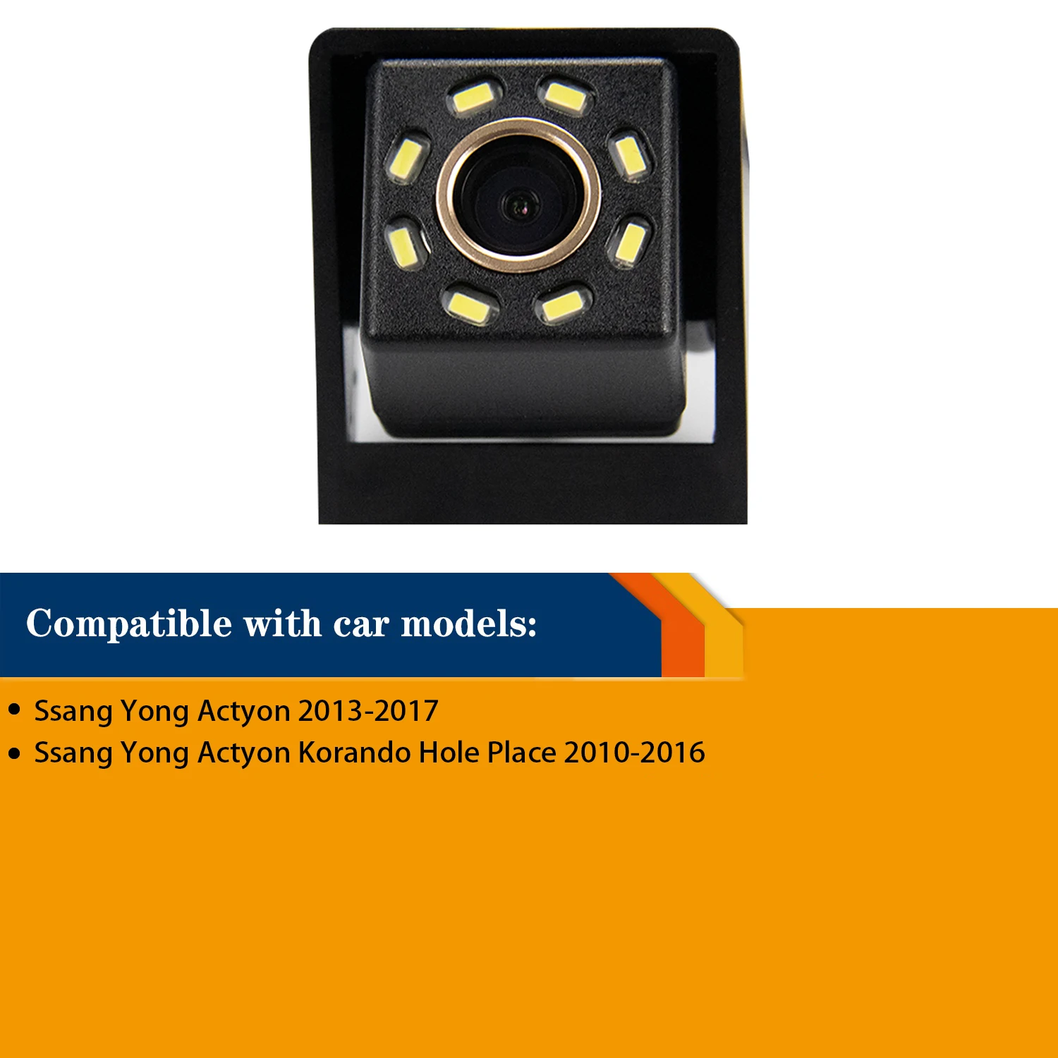 Misayaee Car Rear View Reverse Parking Camera Golden 8 Led for Ssang Yong Actyon (2013 - 2017) Night Vision Waterproof