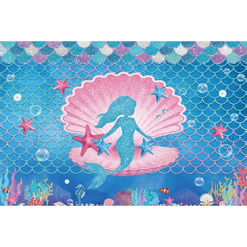 Nitree Mermaid Princess Backdrops Photography Baby Birthday Mermaid Scales Tail Photocall Seabed Shell Backgrounds Photo Studio