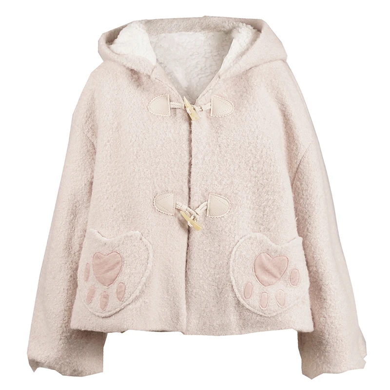 Cappotto corto in lana con orecchie di coniglio dolce lolita coreano stile Harajuku colletto alla peter pan stile preppy morbido ragazza principessa top giapponese