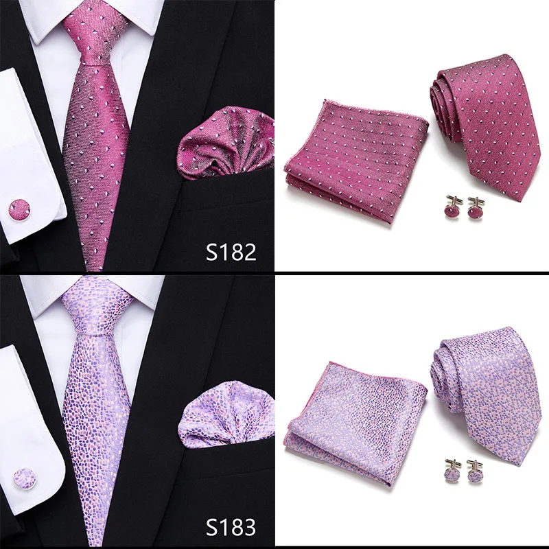 Heißer Verkauf 7,5 cm Krawatte Einstecktücher Manschettenknopf Set Krawatte Rosa Lila Hombre Gedruckt Formelle Kleidung Zubehör Fit Party – Detail 17