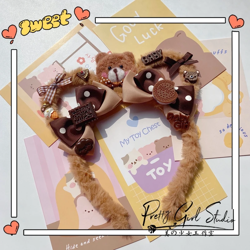 Chocolate Brown Sweet Lolita KC Headband Side Clip Band Bear Tiramisu Wine Heart Cocoa Hairpin Top Hat Cosplay Hair Accessories