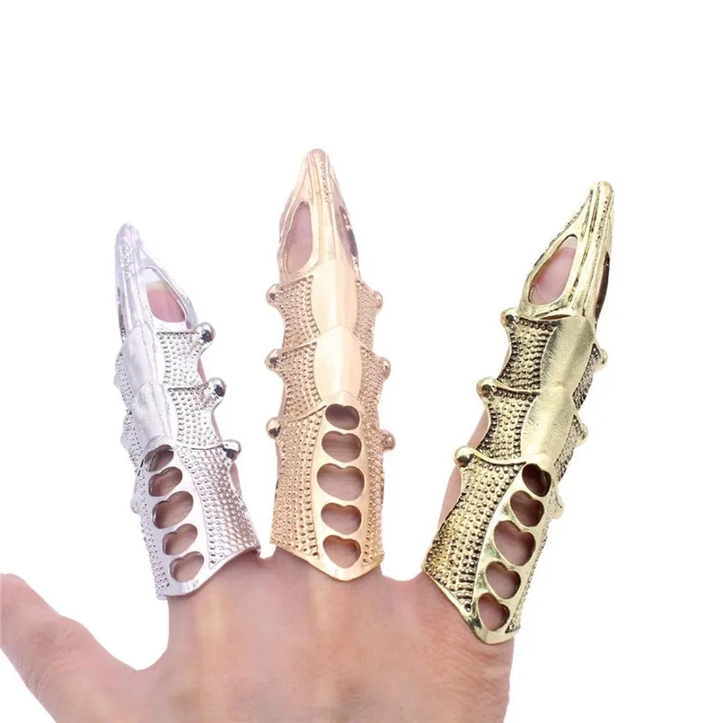 Fashion Cool Men Boys Punk Gothic Rock Scroll Joint Armor Knuckle Metal Full Finger Claw Rings Gold Cospaly DIY Rings Jewelry