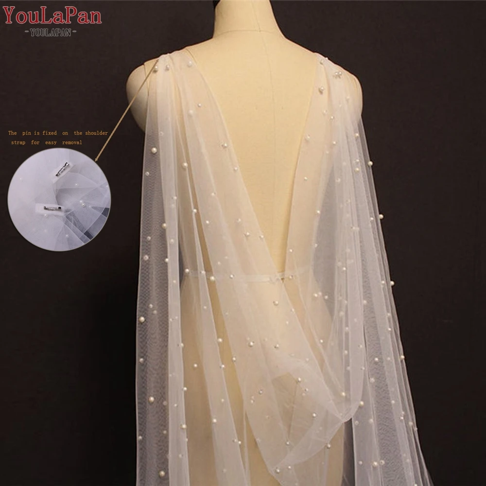 Youlpan jubah mutiara Bolero pengantin G41, Selendang pengantin dengan mutiara 3M jubah malam panjang sederhana jubah pengantin besar SizeTop pengantin DIY