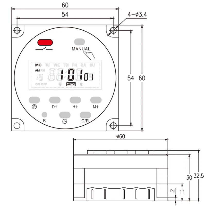 CN101A Digital Microcomputer 7Days Weekly Programmer Electronic Timer Switch 220V Time Relay with Countdown 12V DC for Light Fan