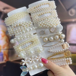 1 Set Simulated Pearl Hair Barrette For Women 2022 Simple Geometric Hair Clips Vintage Heart Love Hair Accessories Headwear