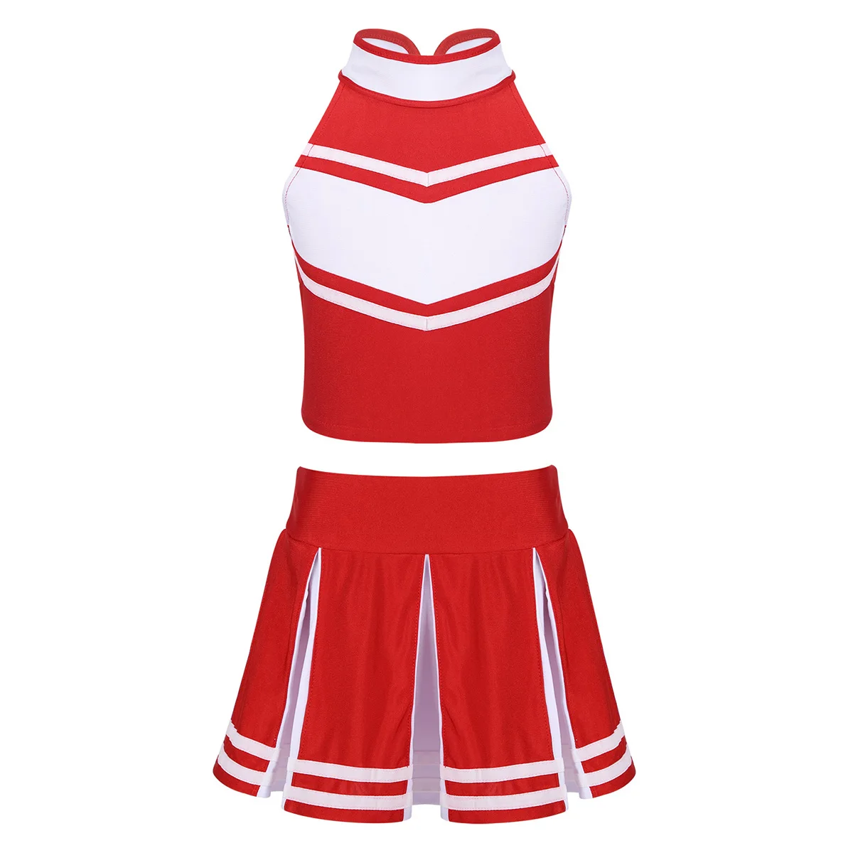 Kids Girls Cheerleading Uniform Cheerleader Costume Cheer Modern Dance Outfits Clothes Set Crop Top with Elastic Waistband Skirt
