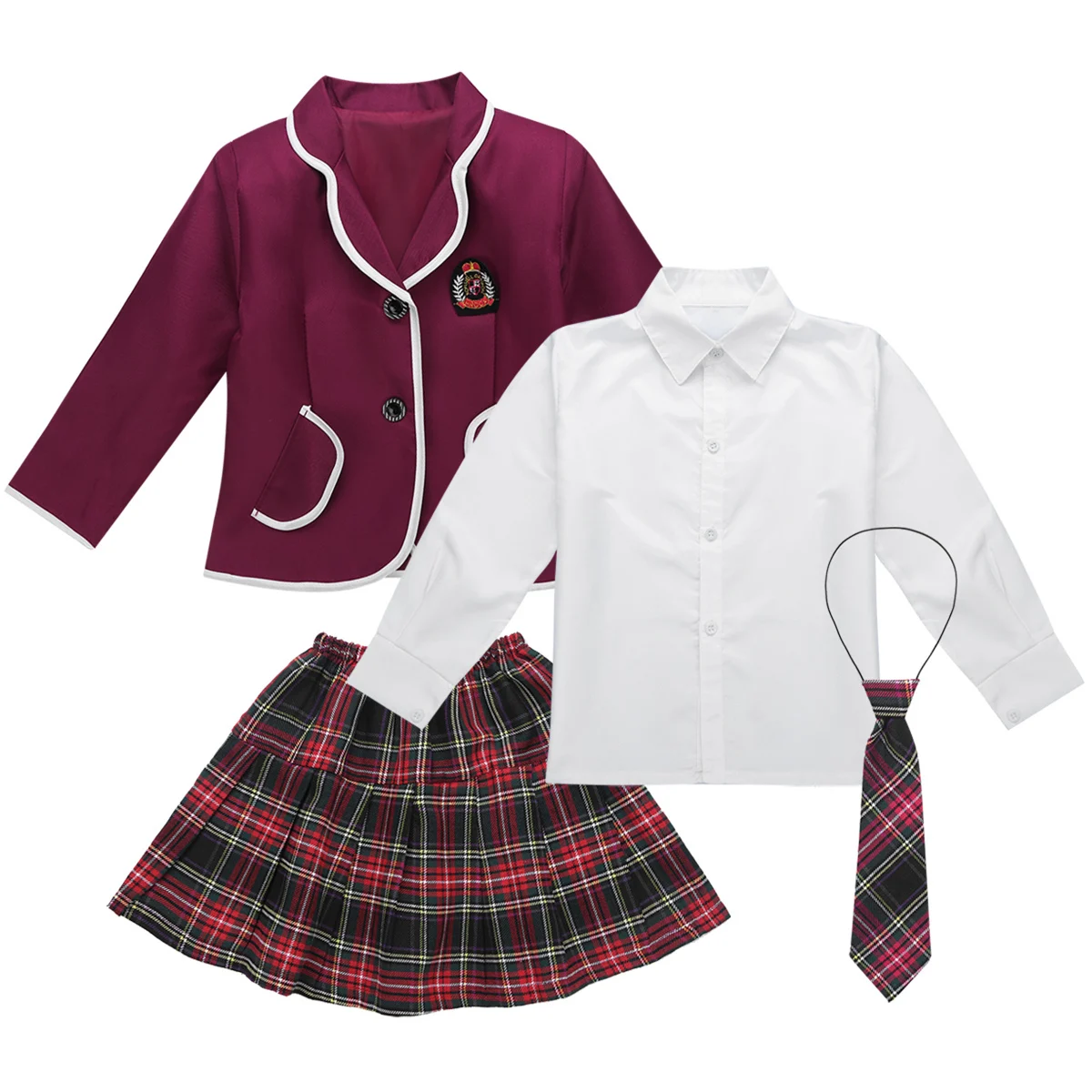 DPOIS Kids Girls Student British Style School Girls Uniforms Children Japanese Anime Costume Coat Shirt Tie Mini Skirt Sets