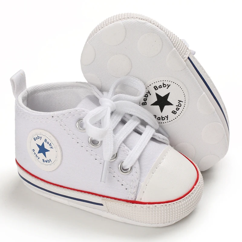 Canvas-Turnschuhe für Babys, Jungen und Mädchen, Lauflernschuhe für Kleinkinder, rutschfest, weiche Sohle, klassische Schuhe für Neugeborene, 0–18 Monate – Detail 15