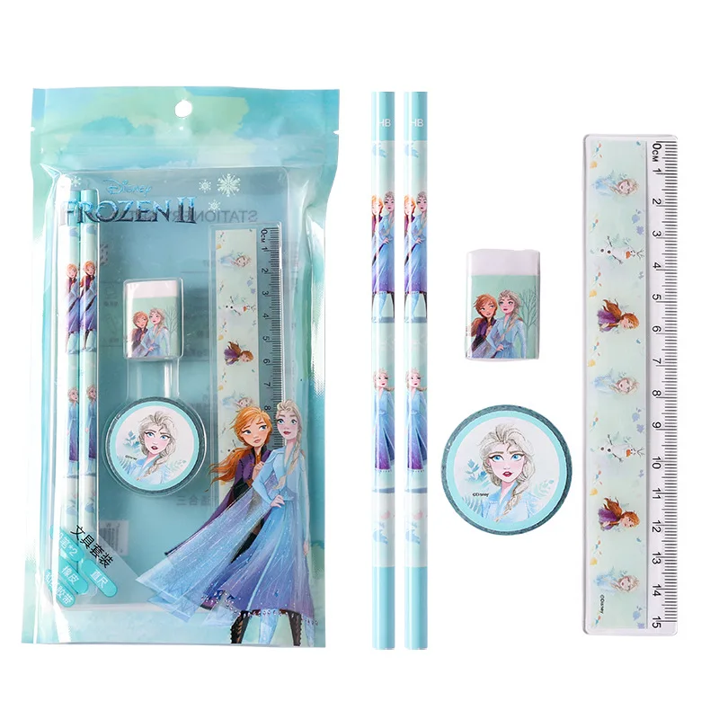 6-piece set Disney Frozen Cartoon Stationery Tape Pencil Eraser Ruler Combination Set Student Gift Pack School Supplies Gift