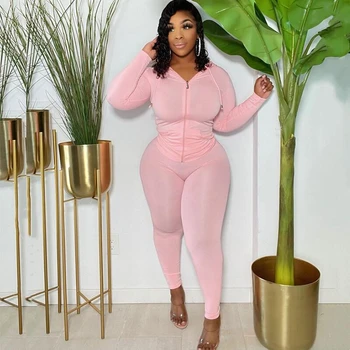 พลัสขนาดเสื้อผ้าผู้หญิงผอม Loungewear ยาว Hoodies Tracksuit กางเกง2ชิ้นชุดกีฬา Dropshipping ขายส่ง