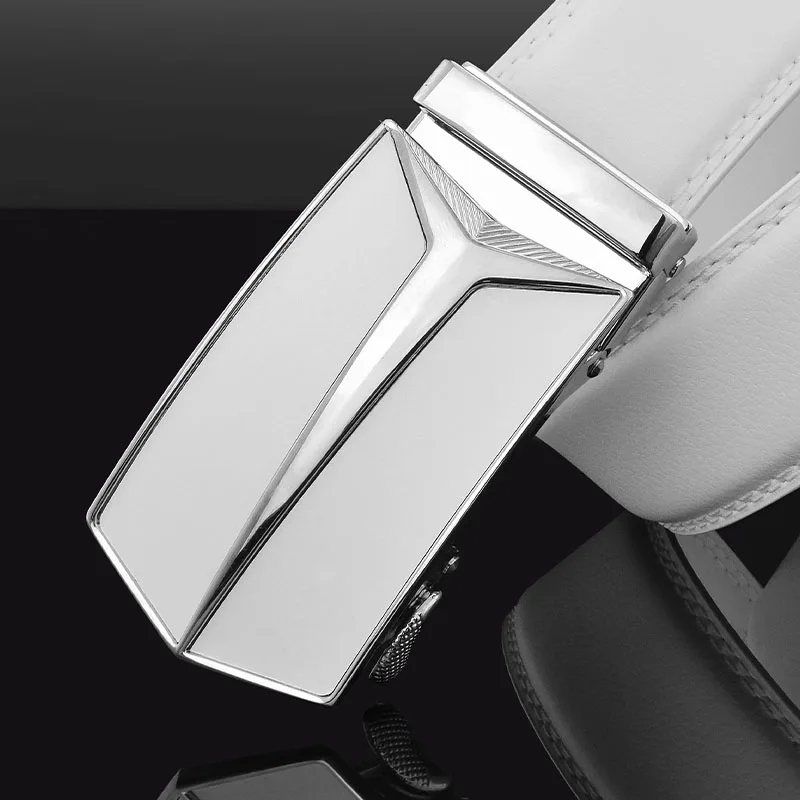 New Brand Letter T-shaped Men\'s Belt Designer White Luxury Fashion Leather Belt High Quality Metal Automatic Buckle