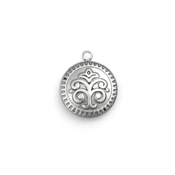 304 Stainless Steel Charms Round Silver Color Fleur-De-Lis 21mm x 18mm, 1 Piece