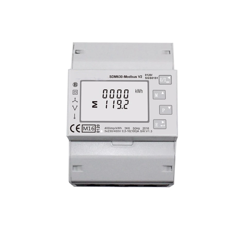 100A SDM630 Modbus RS485 Din Rail KWH Three Phase Energy Meter Solar PV Energy Meter RTU Digital Meter SDM630-Modbus