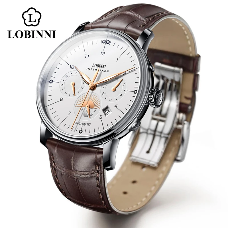 Switzerland Lobinni Luxury Brand Seagull Men\'s Mechanical Watch Leather Business Automatic Men Watches Fashion часы мужские 2020