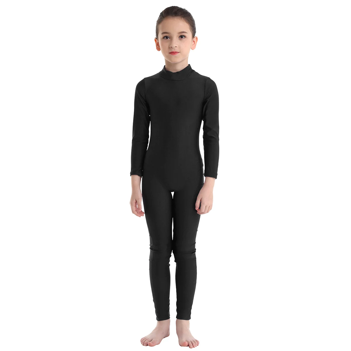 Kids Girls Ballet Leotards Gymnastics Unitards Children Dancewear Full Body Long Sleeve Zipper Dance Class Exercise Jumpsuit