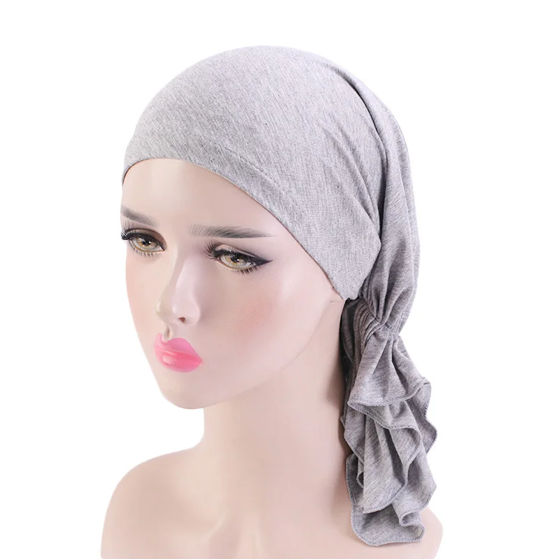 Muslim Bamboo Cotton Pre-Tied Scarf Chemo Bonnet Caps Women Hair Accessories Cancer Bandanas Headscarf Wrap Pirate Hat Headwear