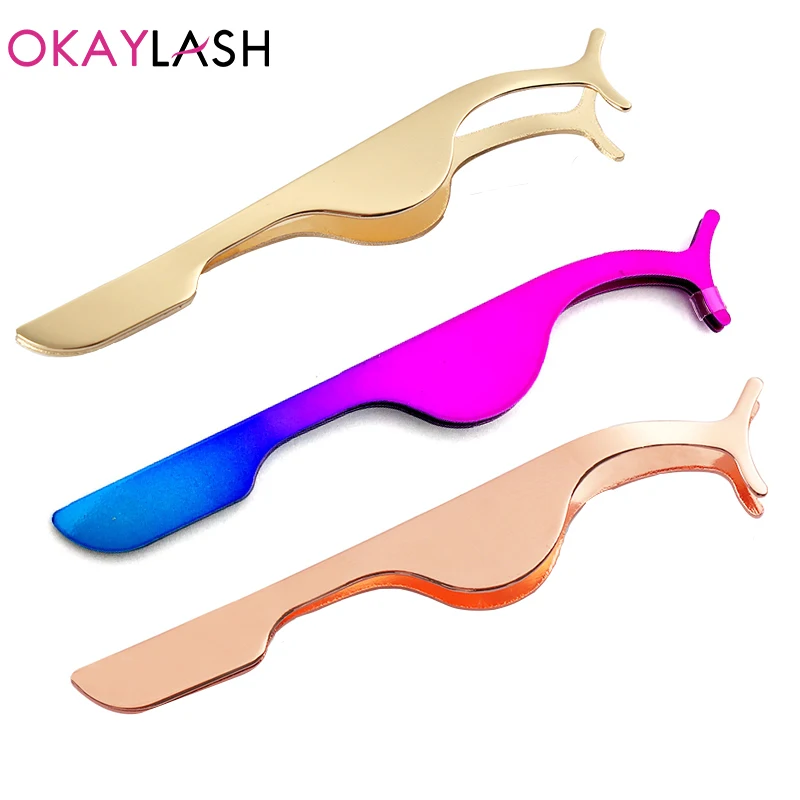 OKAYLASH Metal Wholesale Stainless Steel  False Eyelash Tweezers Bulk Sale Metal Fake Lash Applicator Pliers