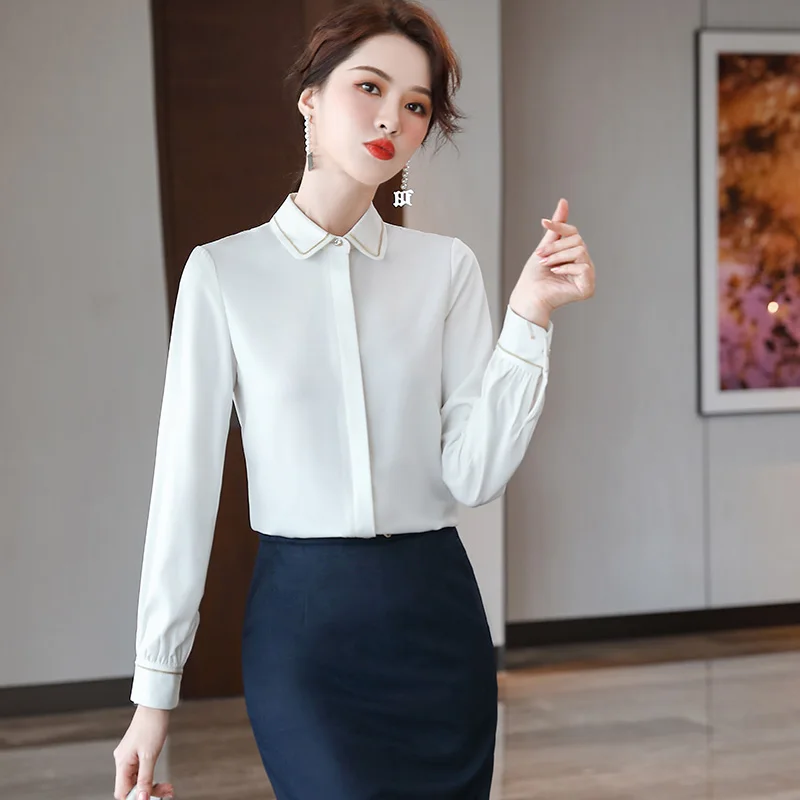 Lenshin New Fabric High-quality Smooth and Soft Patchw Shirt for Women Blouse Tie Elegant Tops Long Sleeve Office Lady Work Wear