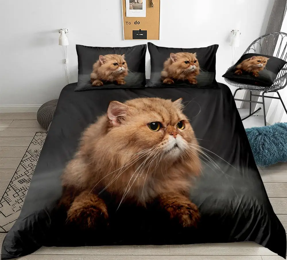 3D Cat Duvet Cover Set Cute Gold Chinchilla Bedding Kids Boys Girls Cartoon Pet Quilt Cover Animal Queen Bed Set 3pcs Dropship