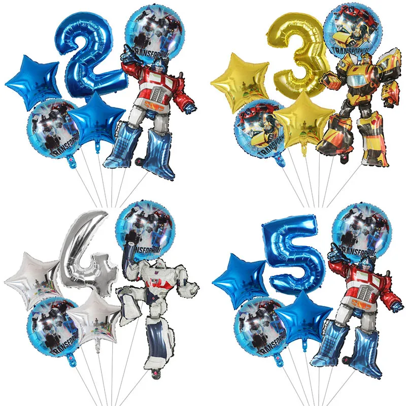 6Pcs Transform Theme Foil Hero Balloons Birthday Theme Party Decoration Baby Shower Supplies Boy Kids Cars Robot Toys Air Globos