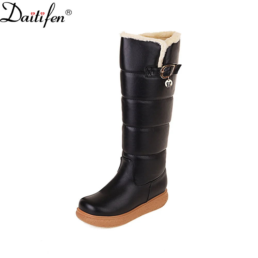 

Daitifen Winter Classical Women Snow Boots Platform Metal Decoration Female Knee High Boots Concise Ladies Leisure Outdoor Shoes