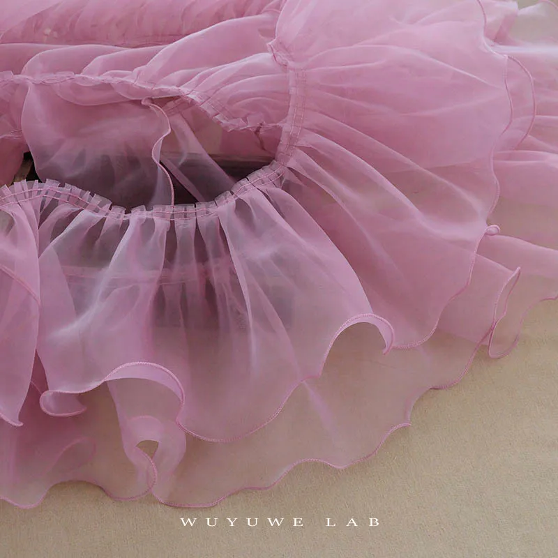 1M Pink White Blue Colorful Organza Pleated Lace Trims Ribbon Fabric Applique Fold Ruffle Dresses DIY Sewing Supplies Craft