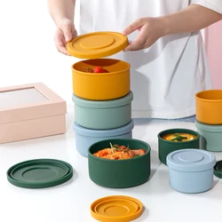 New Design Children's Silicone Tableware Rice Bowl Safety Bowl With Lid Round Sealed Bowl Fresh-Keeping Dust-Proof Baby Feeding