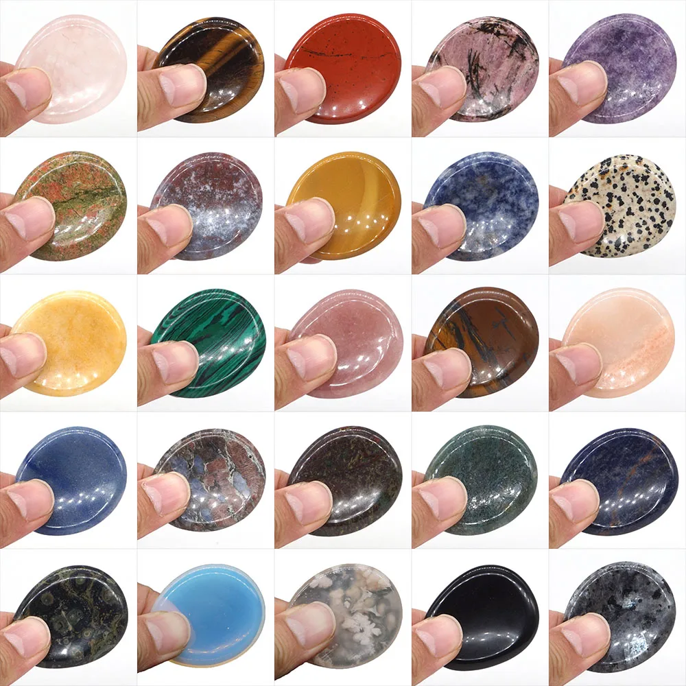 

1.8" Thumb Worry Palm Stone Concave Pocket Energy Natural Gemstone Crystal Reiki Healing Quartz Mditation Finger Massage Health