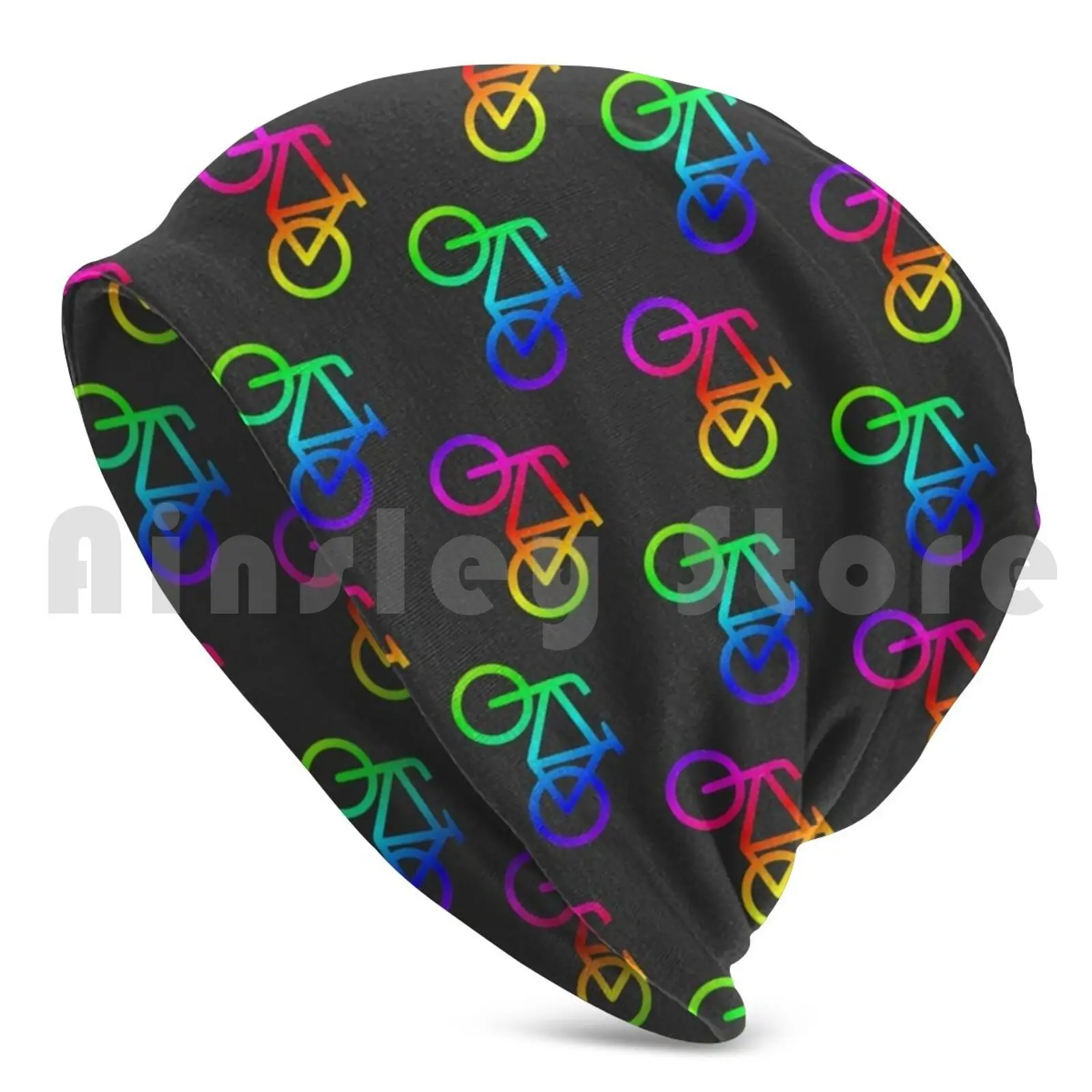 Bike Pattern ( Rainbow ) Beanies Knit Hat Hip Hop Danibeez Danibeezdesign Gravel Bike Bikes Cycling Cyclist