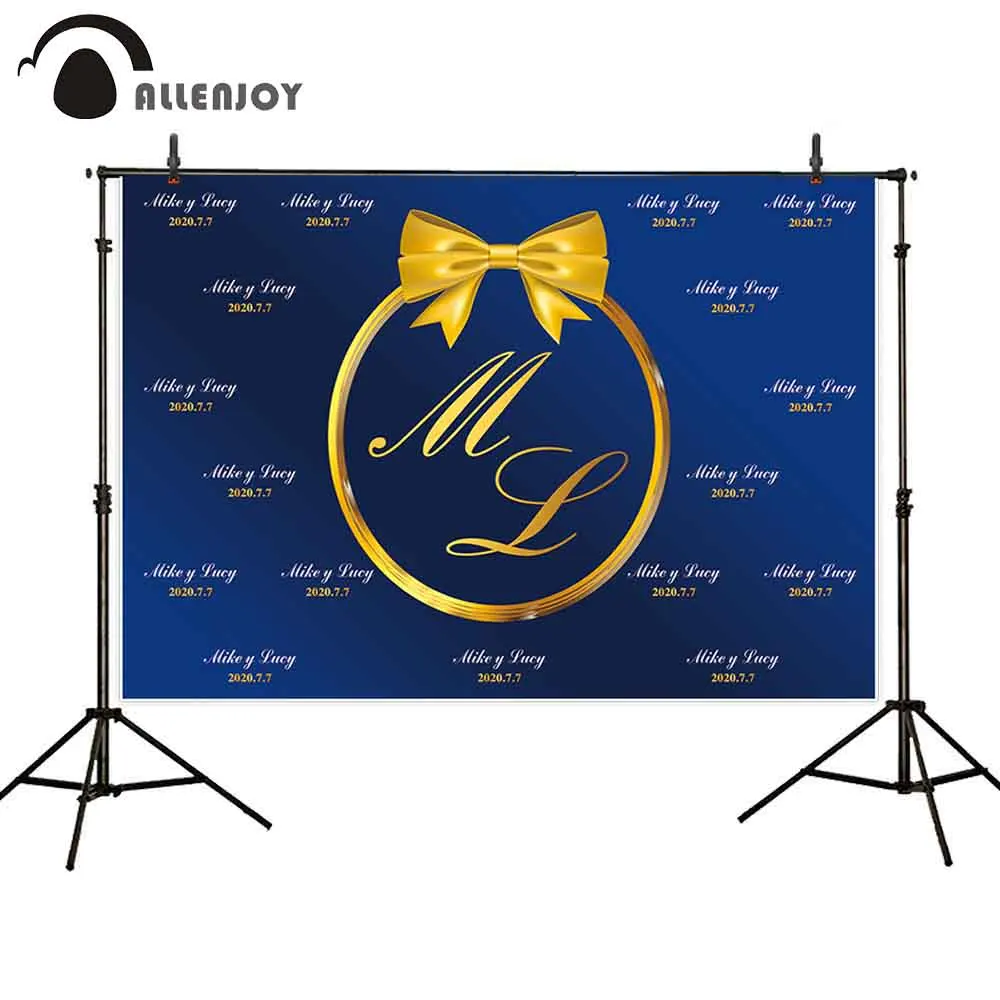 

Allenjoy photographic background royal blue golden bow frame birthday wedding party personalized backdrop photophone photocall