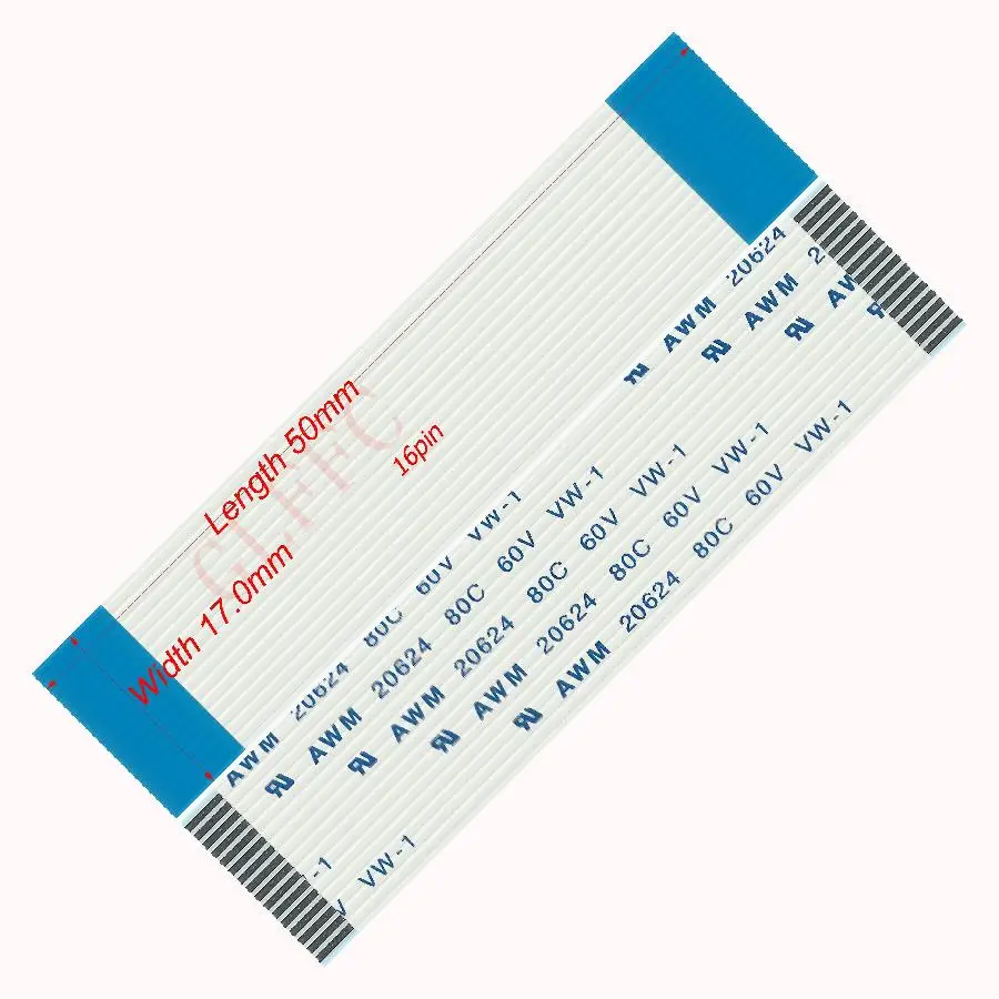 16pin 1.0pitch 50mm-190mm A-type Flexible Flat Cable FFC awm 20624 ROHS for TTL LCD DVD Computer