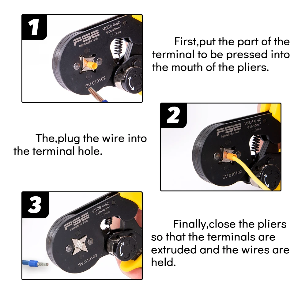 HSC 8 6-4C 0.08-10มม.^ 2 26-7AWGปรับที่แม่นยำCrimpคีมหลอดBootlace Terminal Crimping Hand Tool VSC8 6-4C