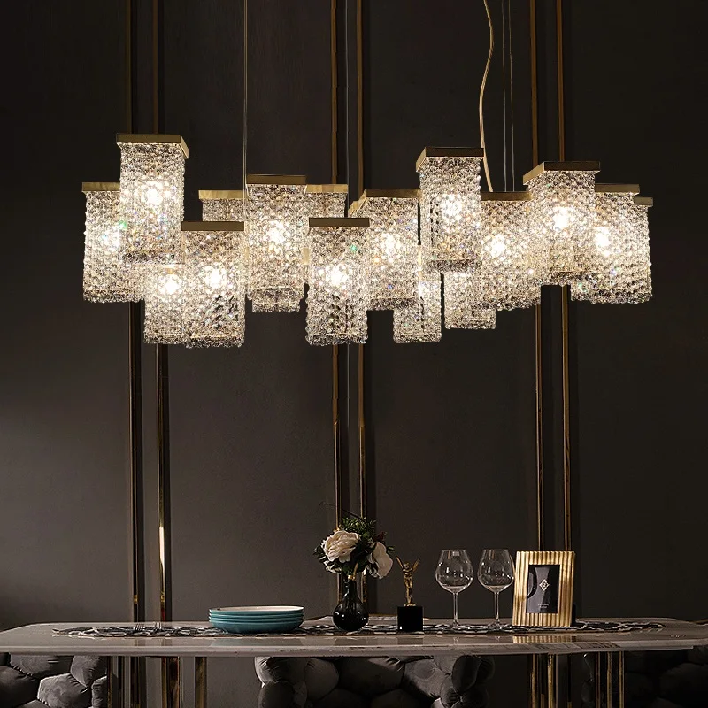 Customized modern crystal chandelier bar lighting island luster hotel restaurant decoration rectangular chandelier