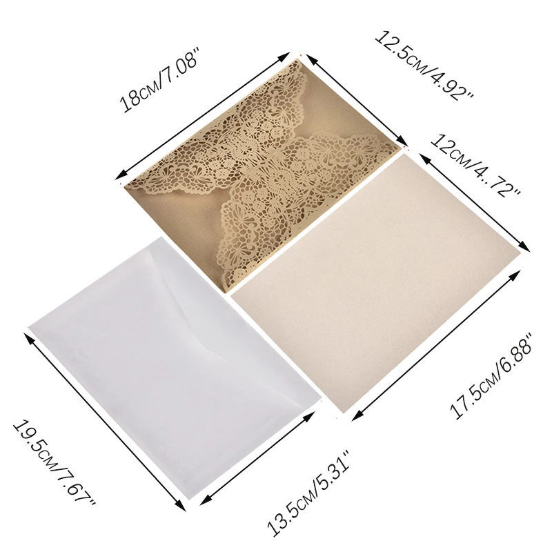 10pcs Elegant Laser Cut Bridal Favor Wedding Invitations Card Lace Pocket Greeting Customize Invites Card Printing Party Decor - view 3
