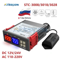 Controlador de Temperatura Digital Dual, higrômetro, termostato, dois relés de saída, AC 110V, 220V, DC 12V, 24V, 10A, STC-3008, 3018, 3028