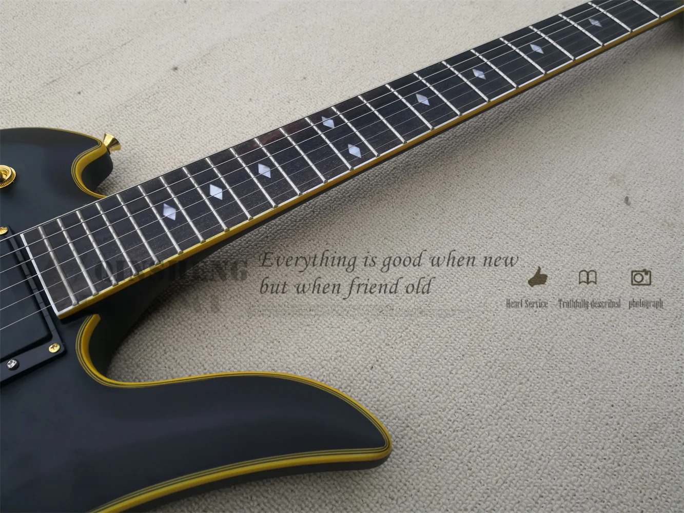 Factory Custom 6 Strings Electric Guitar BC Guitar Matte Black Body Tremolo Bridge Yellow Binding