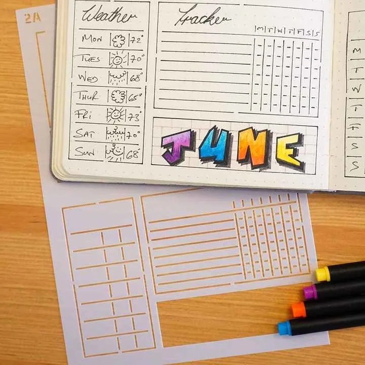 6pcs Weekly Journal Stencil set for A5 Bullet Journal Notebook,Diary,Scrapbooking