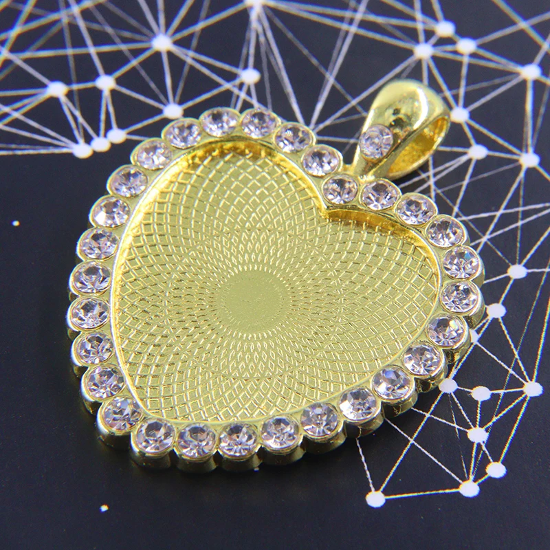 DAWNJOE 25mm Heart-shaped Crystal Cabochon Blank Setting Tray Base DIY Jewelry Making Pendant  Jewelry Supplies Finding