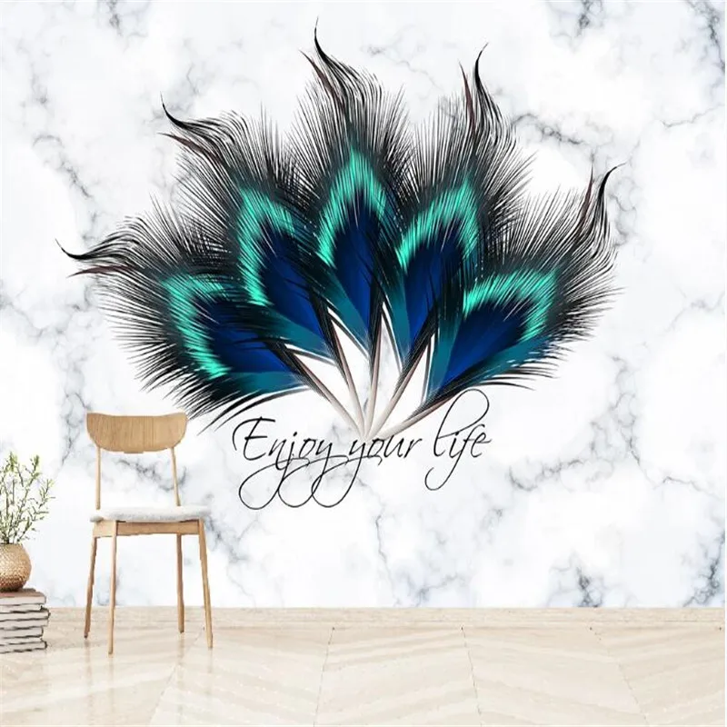 

Milofi Custom wallpaper mural 3d Nordic modern minimalist feather jazz white marble background wallpaper mural