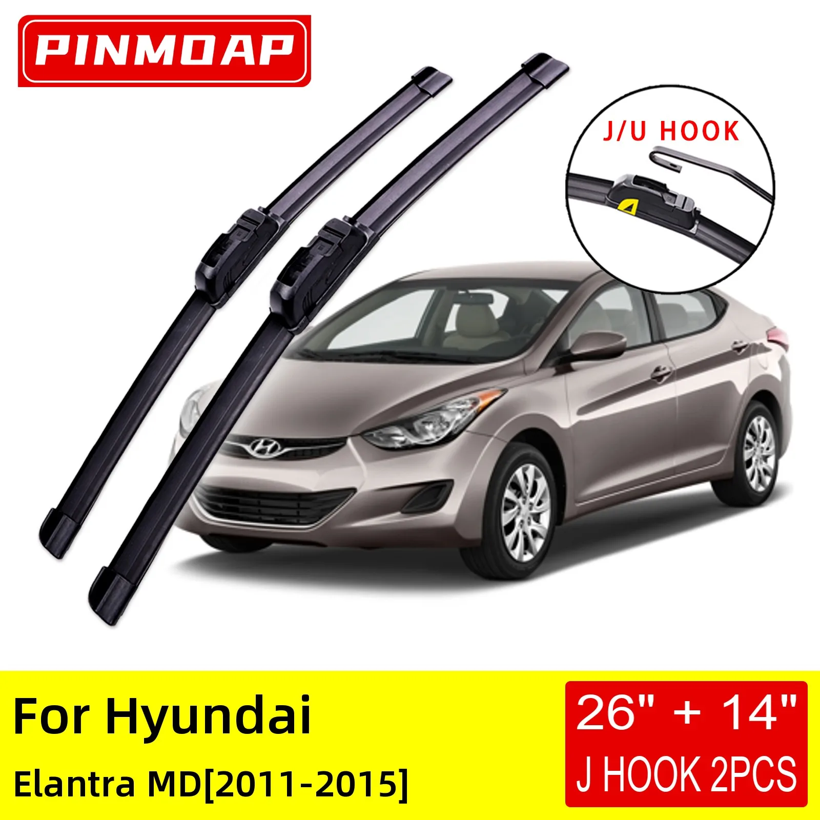 For Hyundai Elantra MD 2011 2012 2013 2014 2015 Front Wiper Blades Brushes Cutter Accessories U J Hook