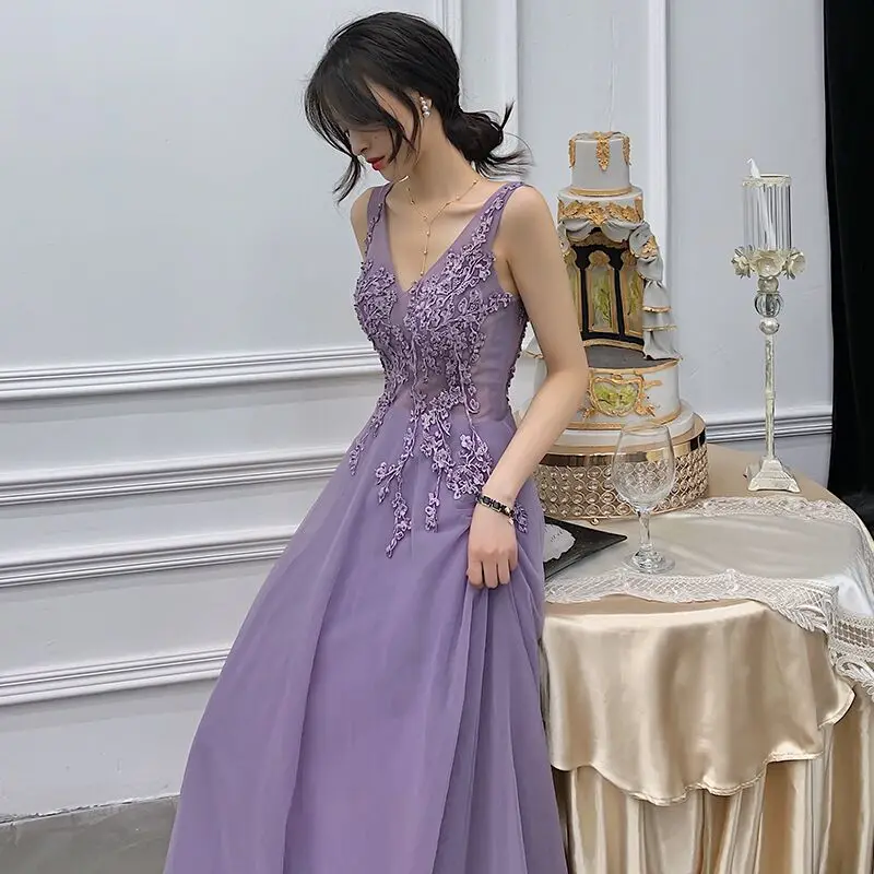 Vestido rendado com decote em v, novo estilo, apliques para festa de formatura, vestido de festa, festa de casamento