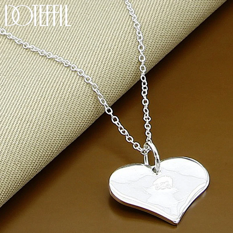 DOTEFFIL 925 Sterling Silver 18 Inch Chain Heart Tag Pendant Necklace For Women Wedding Engagement Party Jewelry Christmas Gifts