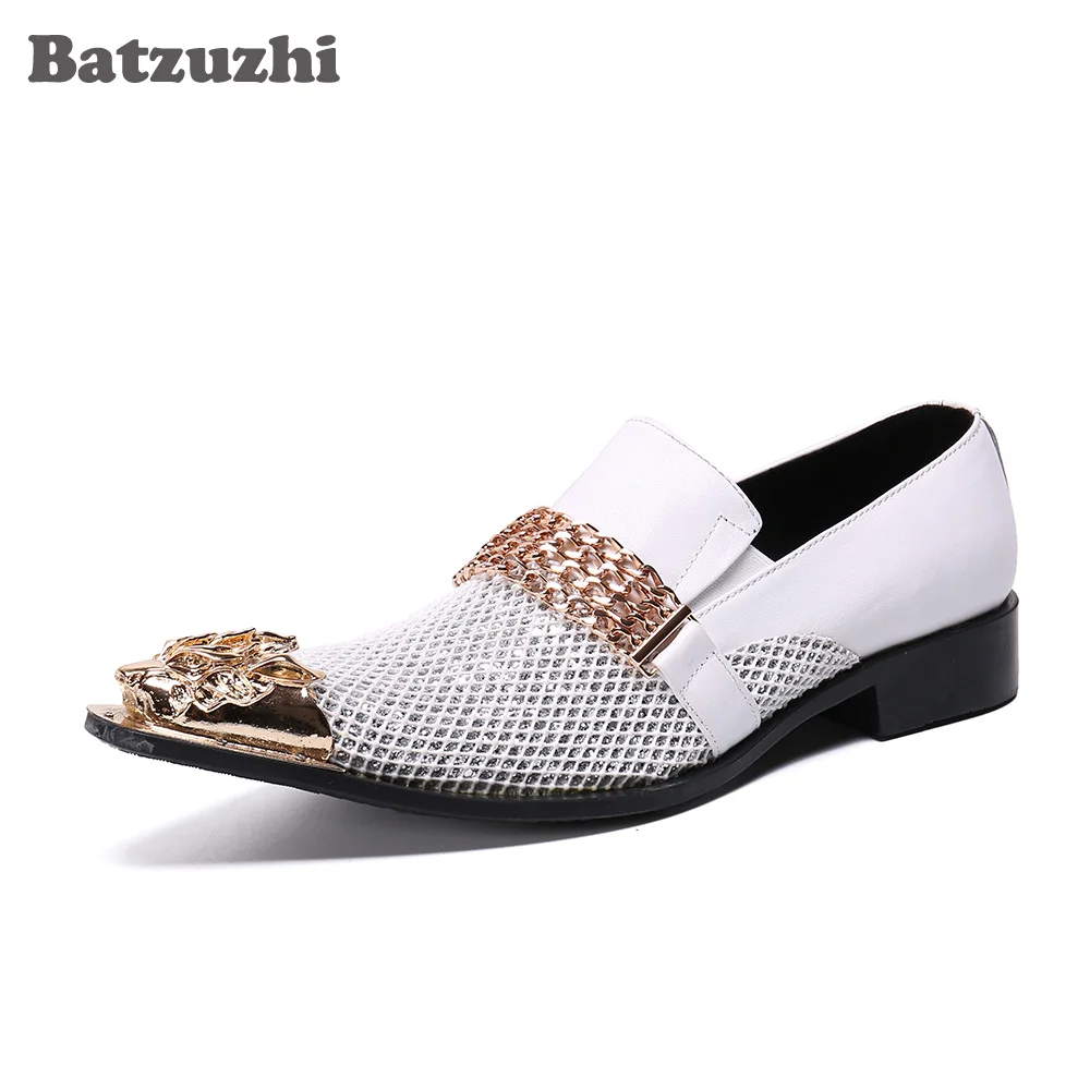 Batzuzhi Men Dress Shoes Italian Type Formal Genuine Leather Shoes Men Pointed Toe White Blink Wedding Shoes, Big Sizes 38-46