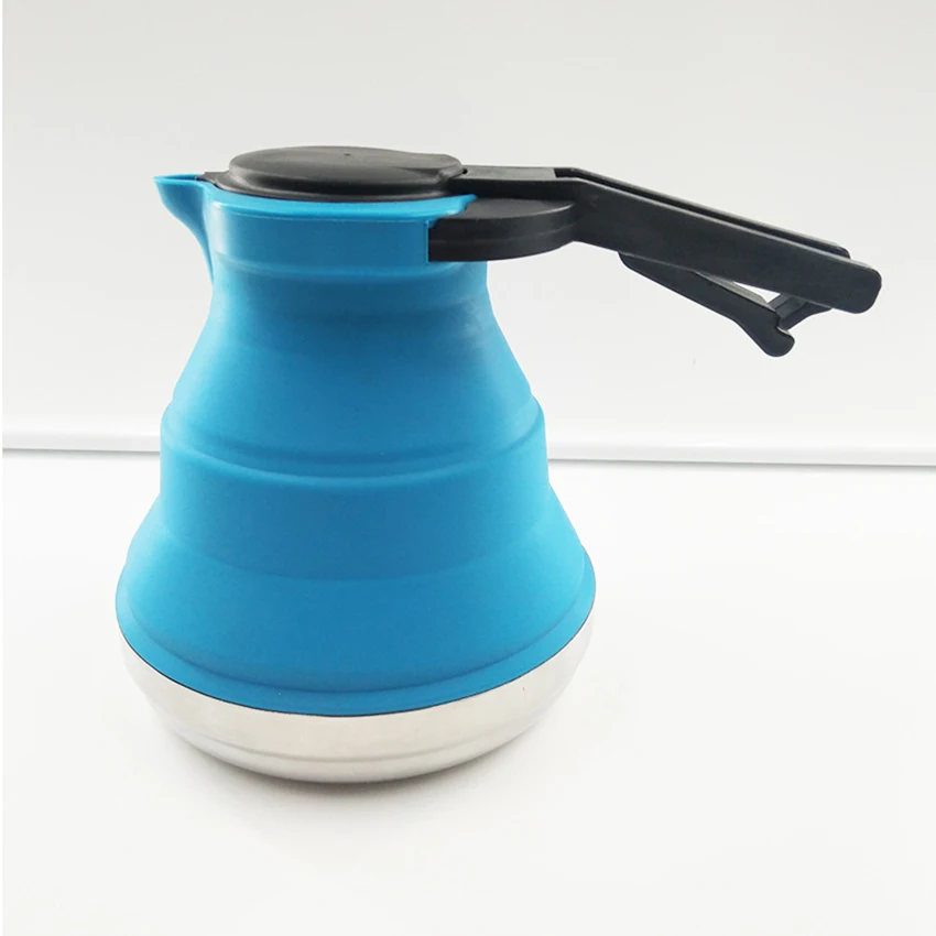 Outdoor Portable Silicone Kettle Foldable Collapsible Silicone Kettle 1.5L Steel Bottom