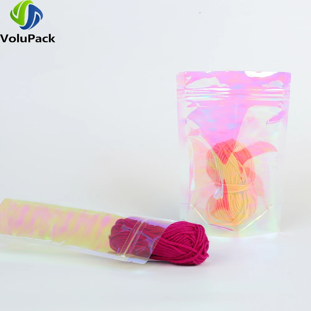 Eco Recyclable Plastic Packaging Bags, Holographic Pink Zip Lock Pouches, Smell Proof, Mylar, Living Room Organizer Bags