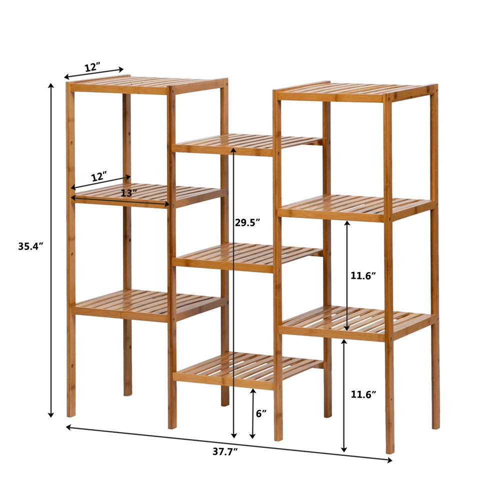 High-Grade Plant Stand 100% Bamboo Multi-Functional 9-Layer Shelf Flower Pot Frame Display Rack 96x90x33CM Natural[US-Stock]