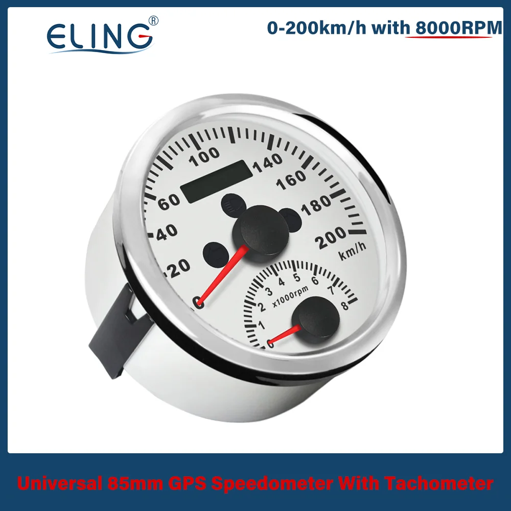 

ELING 2 in 1 GPS Speedometer Tachometer 200km/h 8000RPM High Beam Turn Light Red Backlight 85mm 12V