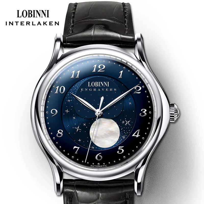 LOBINNI Top Brand MIYOTA Movement Men Mechanical Watch Mens Automatic Moon Phase Watches Sapphire Glass Waterproof Watches