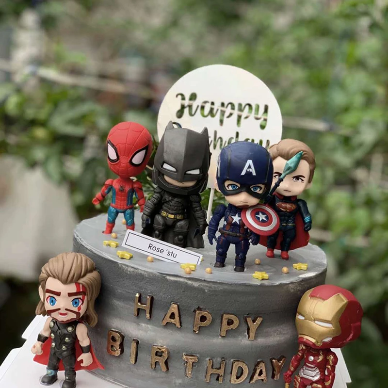 1set Avengers Birthday Cake Decoration Plastic Spiderman Superhero Iron Man Captain America Cake Decoration Ornaments Toys Gifts