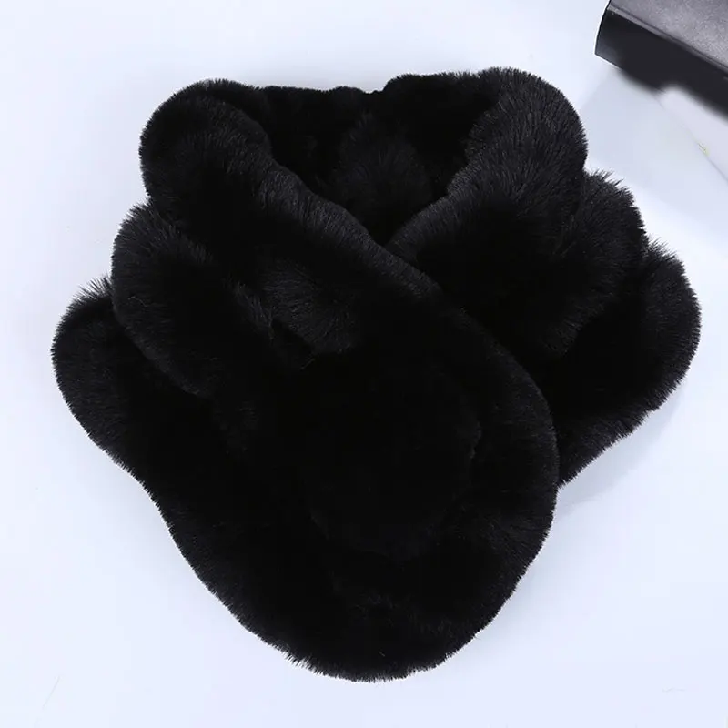 Women Winter Warm Plush Scarfs Faux Fur Cross Collar Scarf Thick Snood Scarves Soft Windproof Antifreeze Neckerchief Accessories